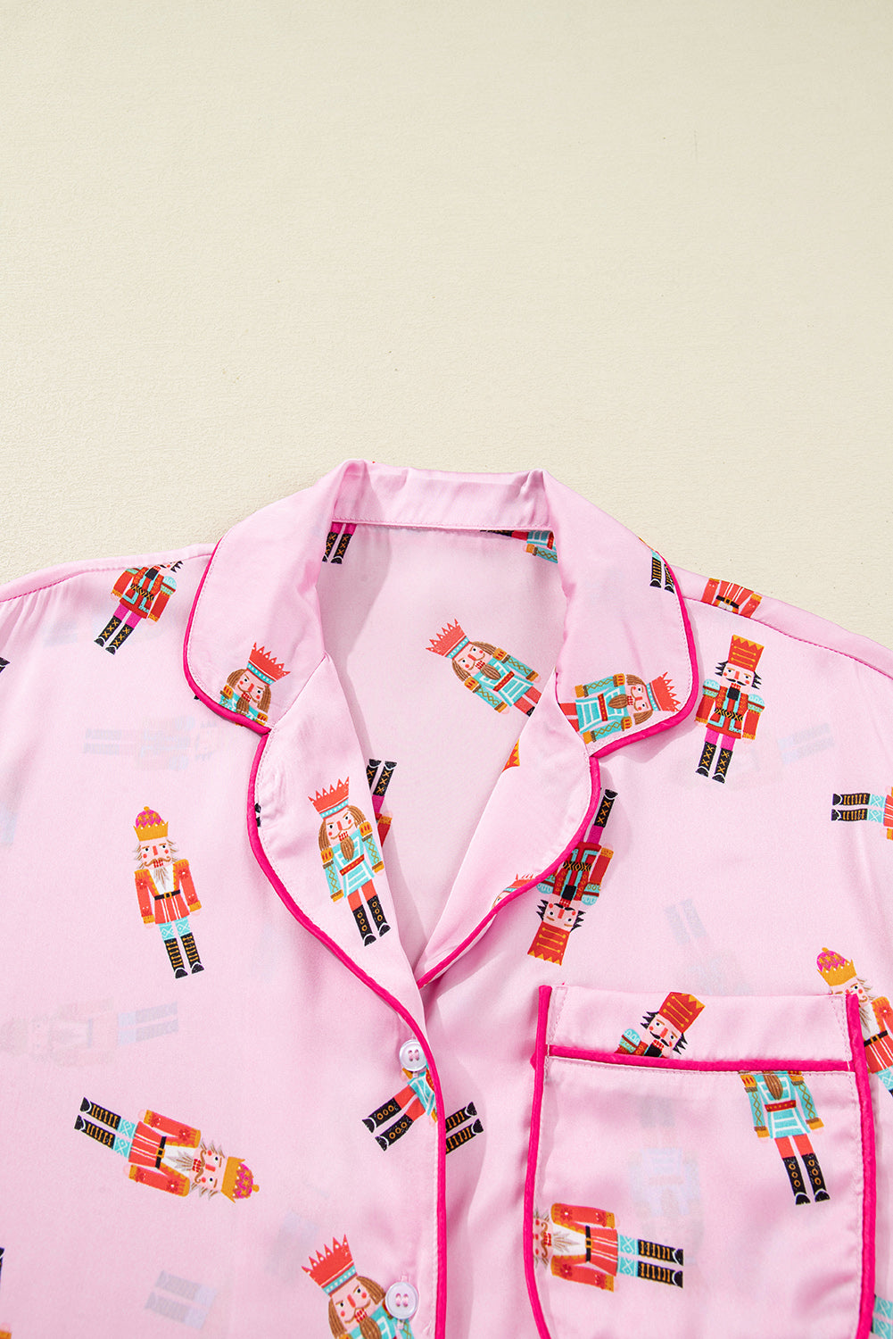 Nutcracker Contrast Trim Bow Tie Pajama Set