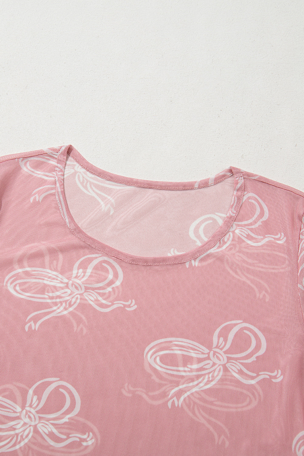 Bow Mesh Long Sleeve Top