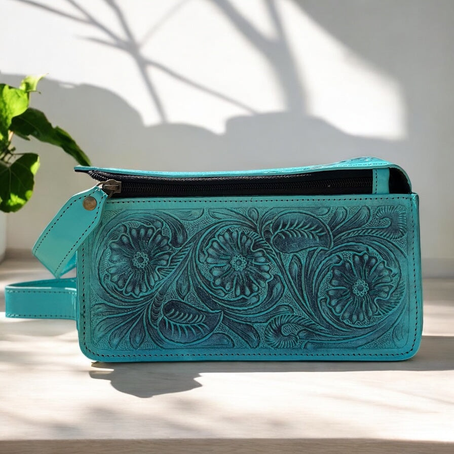 Turquoise hand tooled toiletry bag