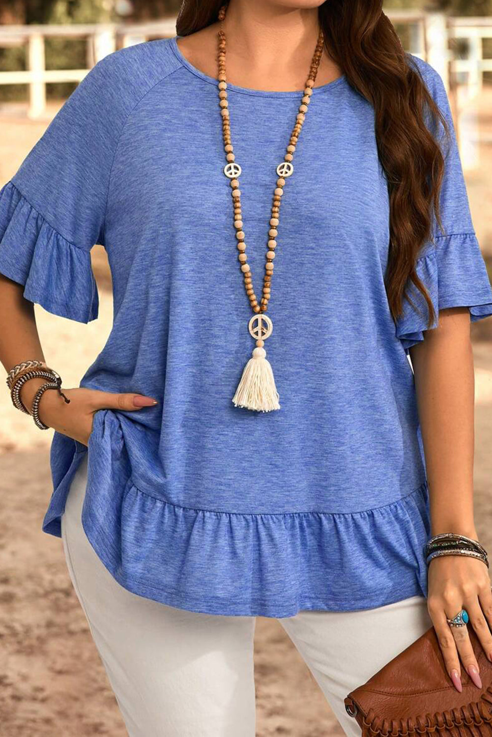 Plus Size Ruffle Raglan Short Sleeve Blouse