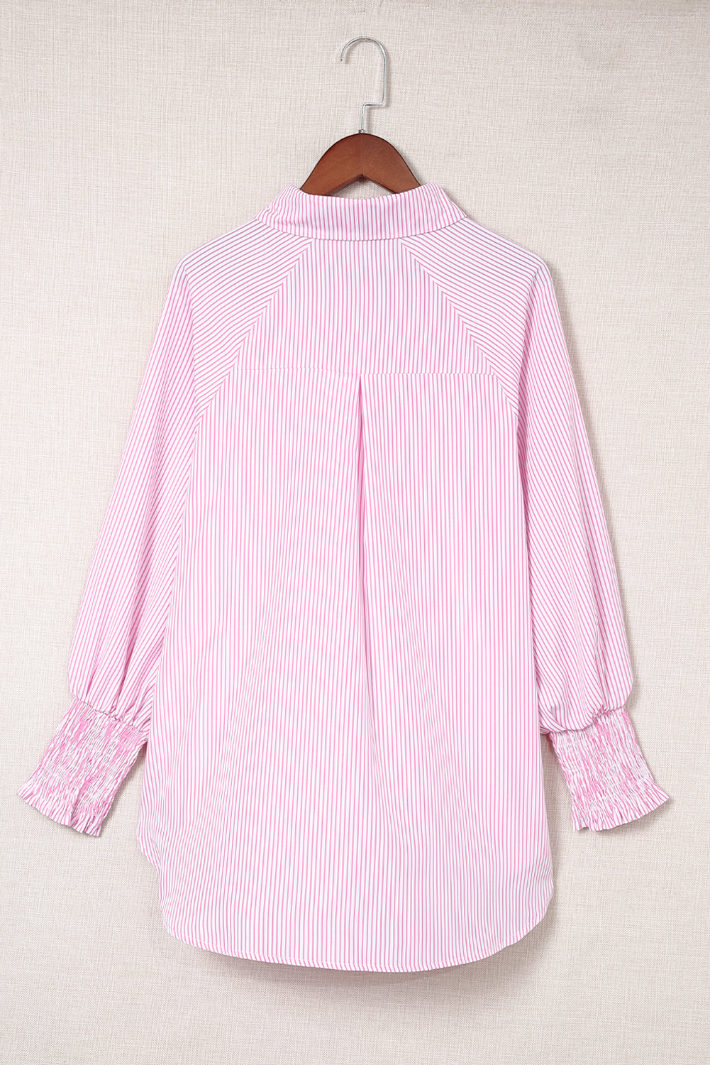 Stripe Smocked Cuff Buttoned Shirt