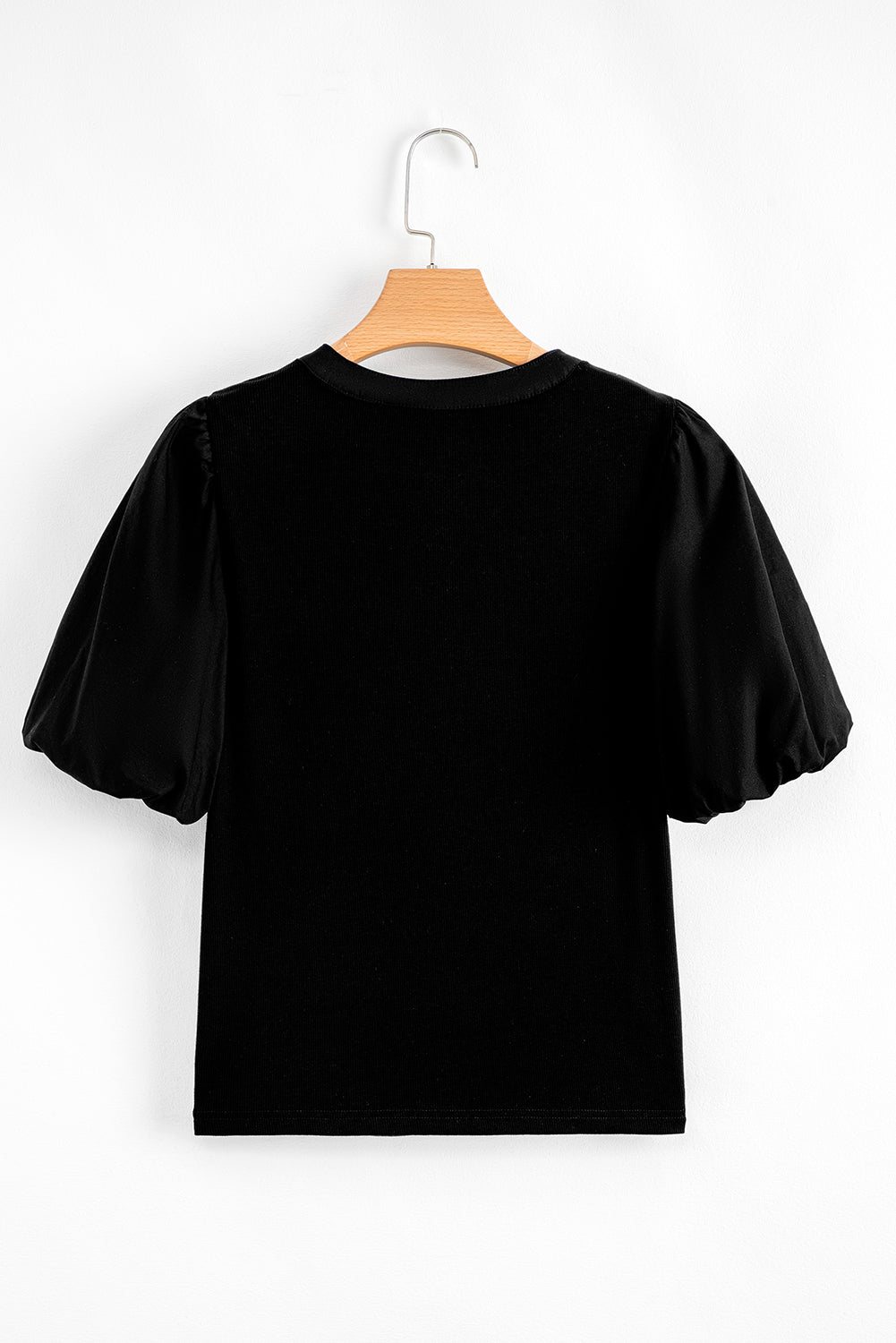 Ribbed Patchwork Puff Sleeve Top