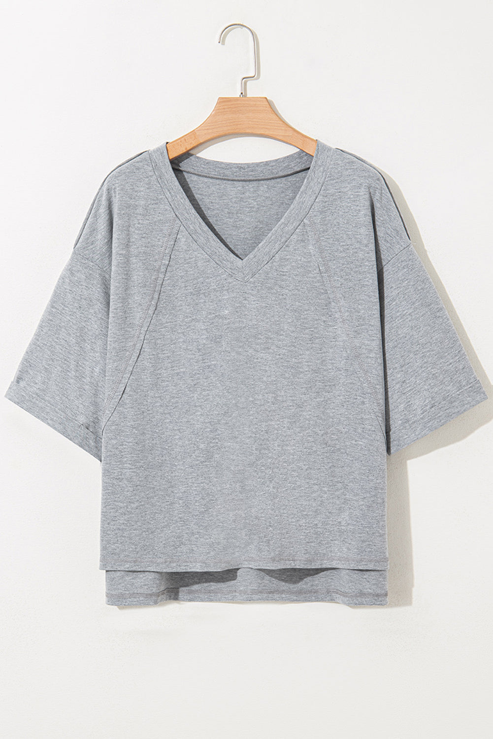 Solid Raglan Sleeve V-Neck T-Shirt