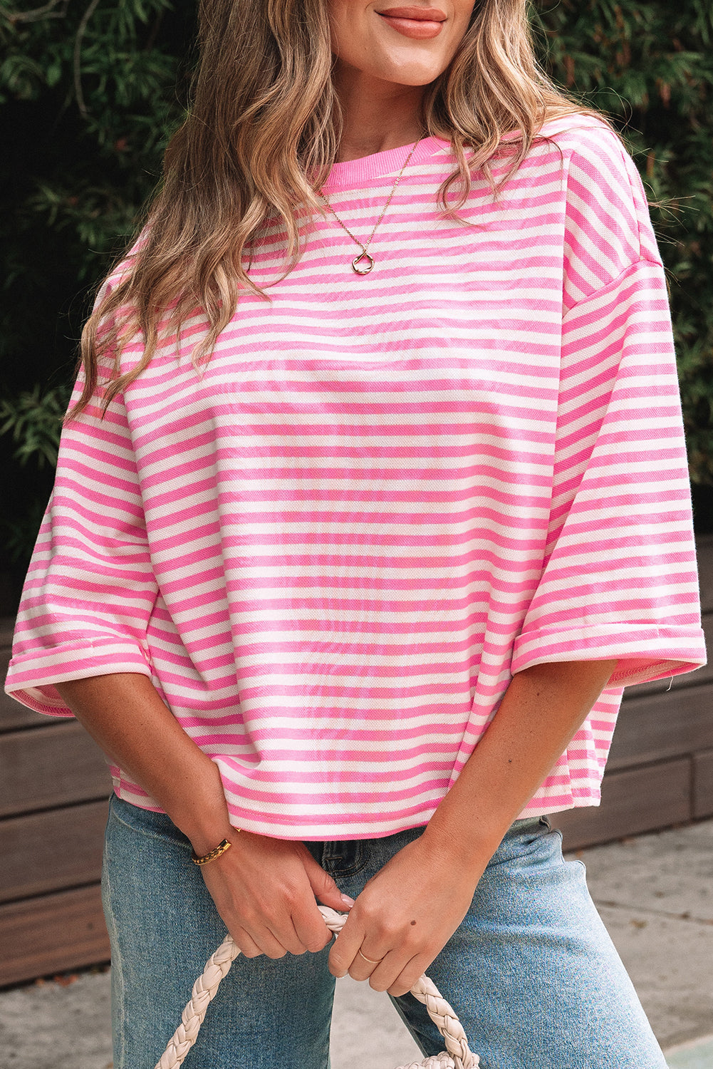 Stripe Bow Back Cutout Tee