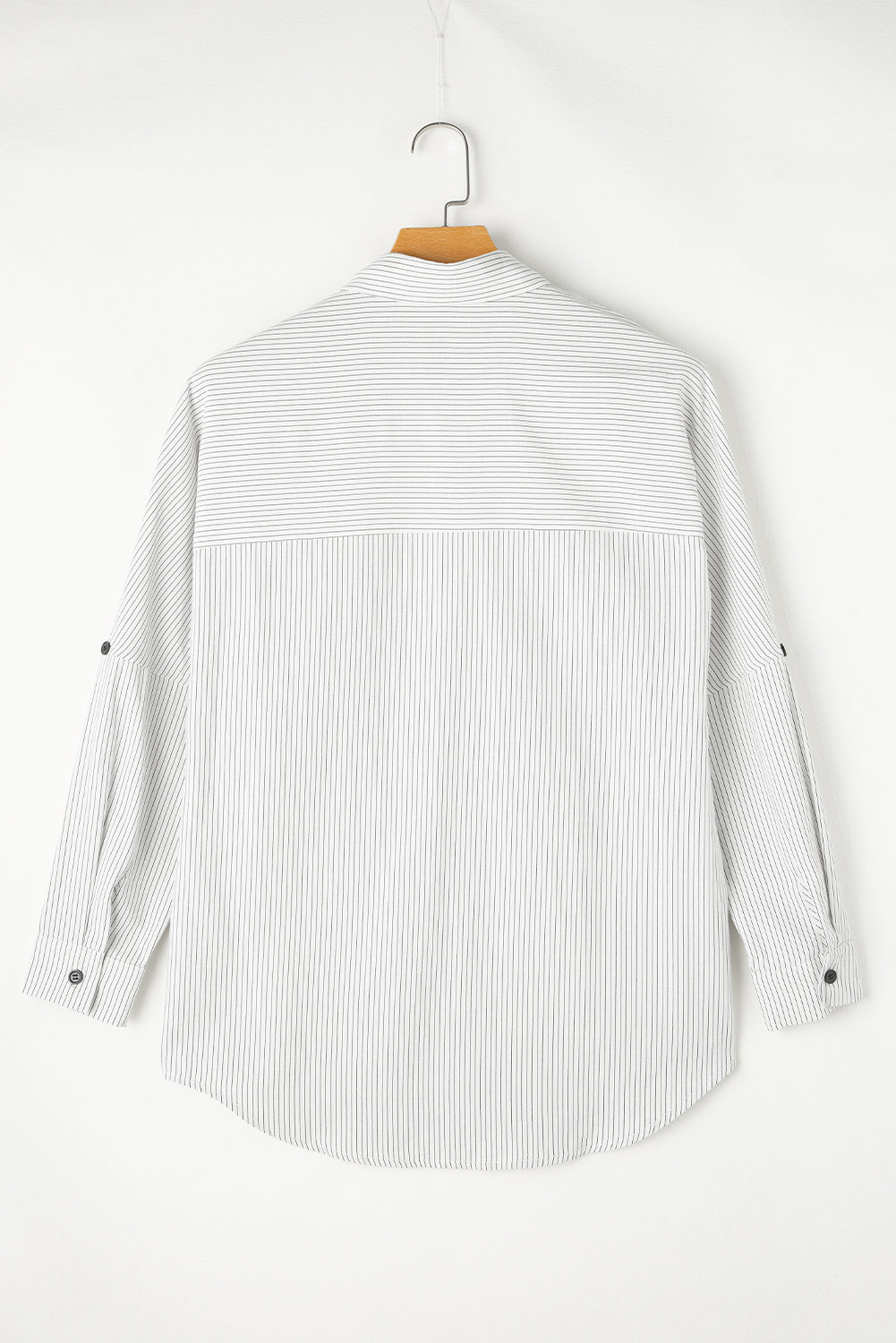 Stripe Roll-Tab Sleeve Pocketed Shirt