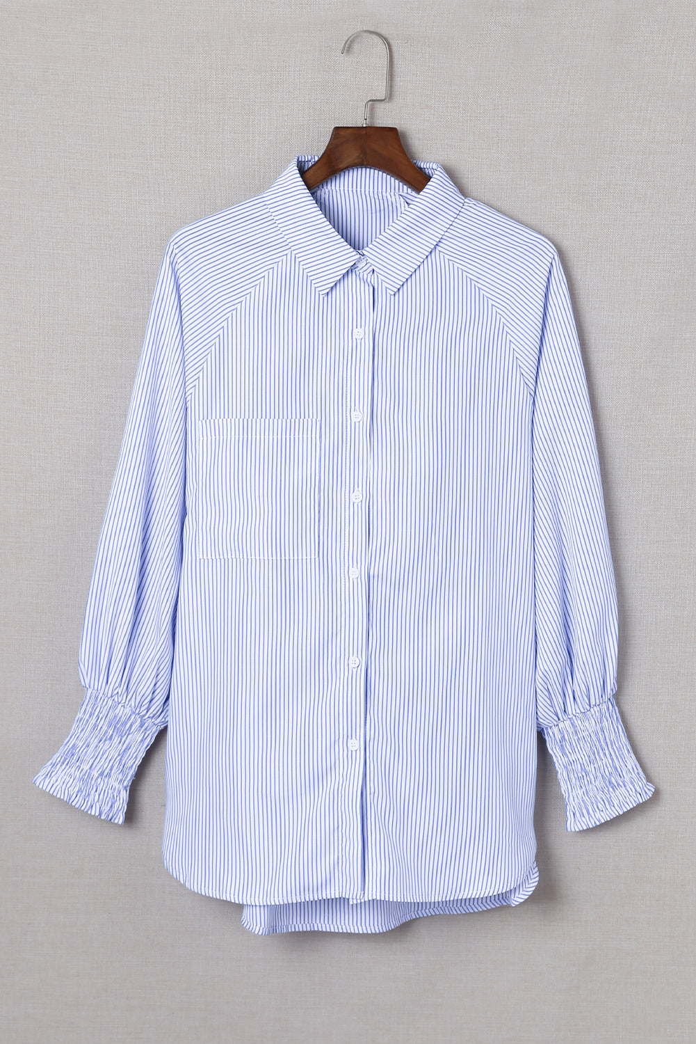 Stripe Smocked Cuff Buttoned Shirt