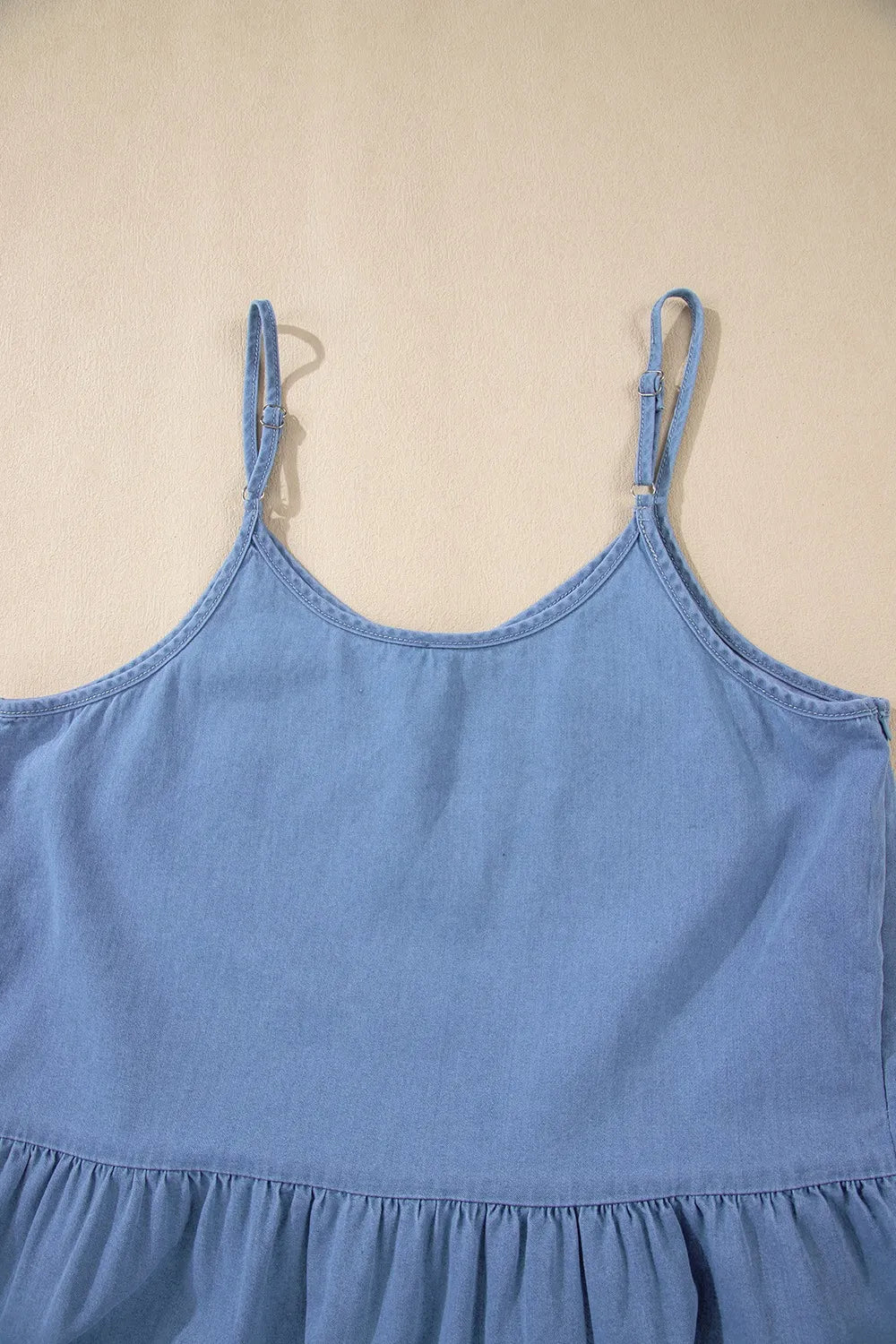 Ruffled Spaghetti Straps Denim Tank Top
