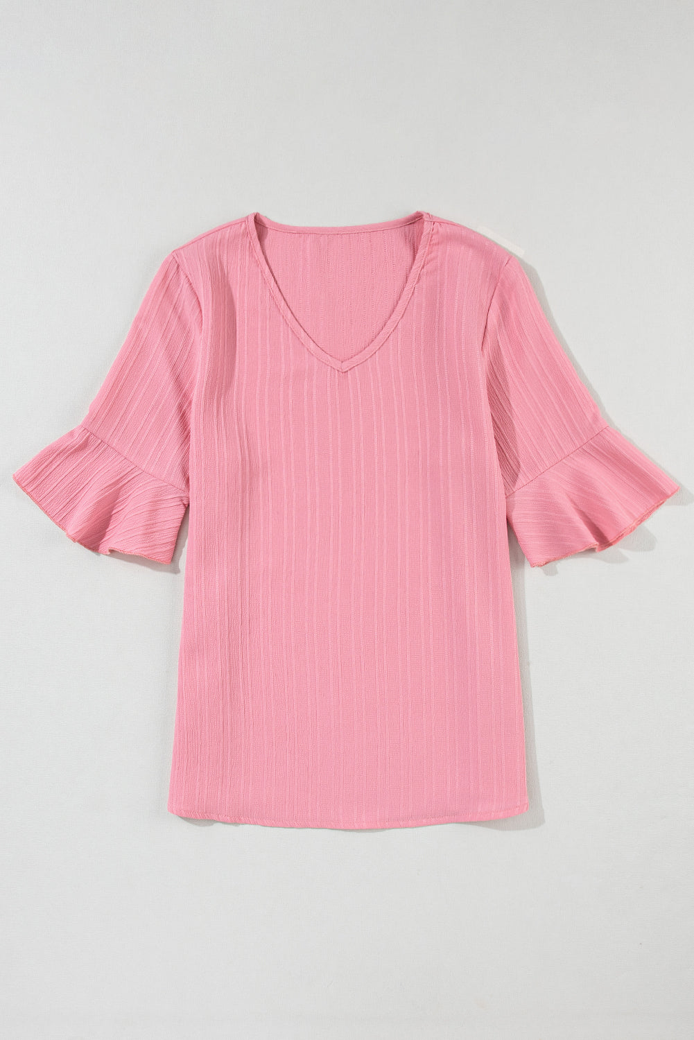 Textured Ruffle Sleeve V-Neck Top