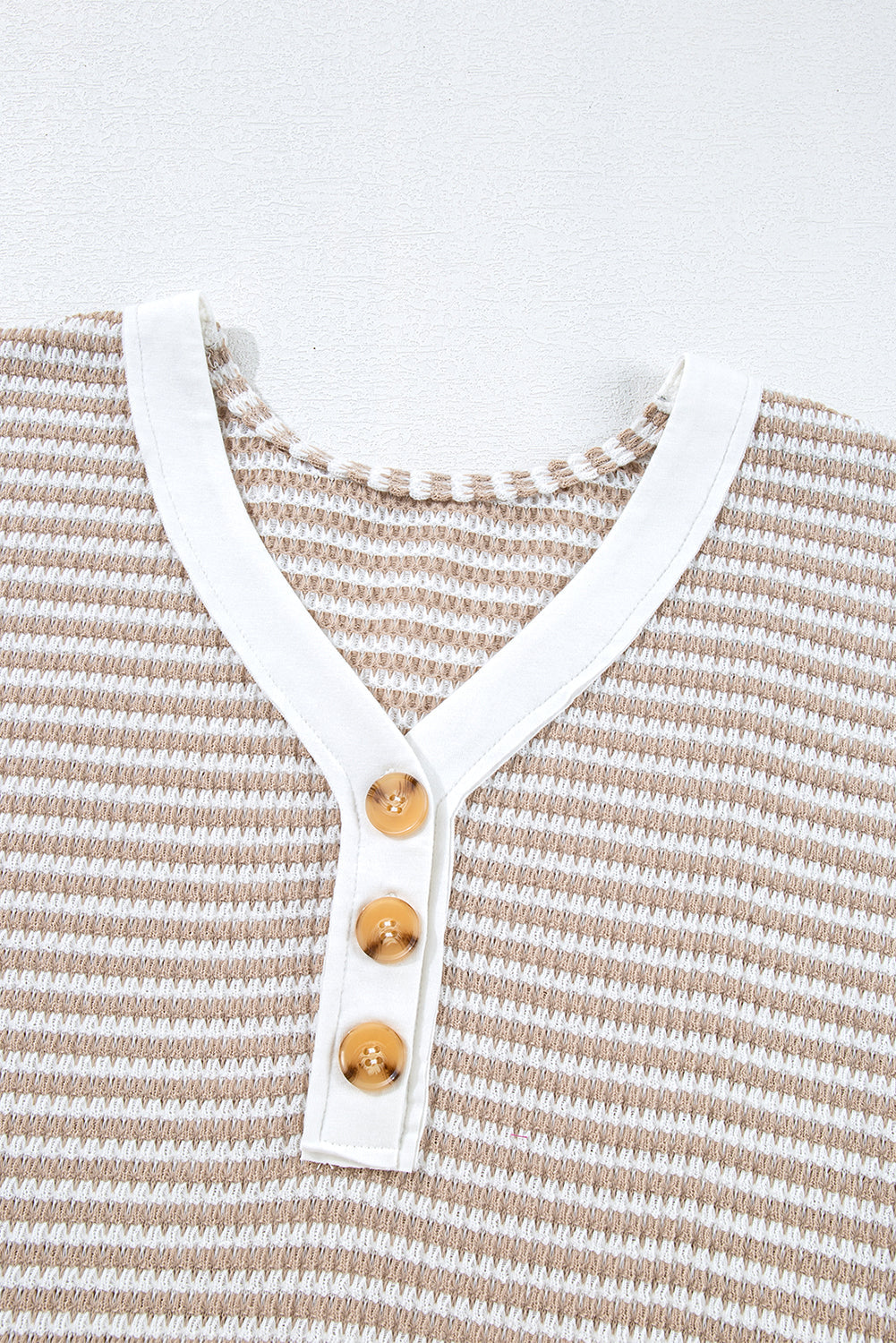 Stripe Button Front V-Neck T-Shirt