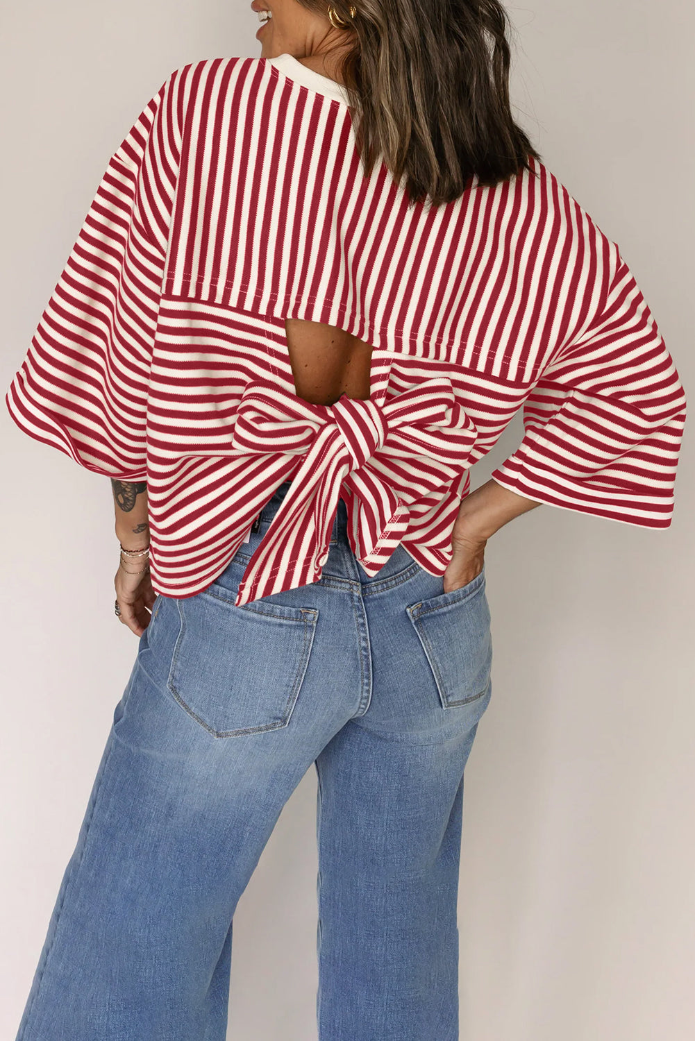 Stripe Bow Back Cutout Tee