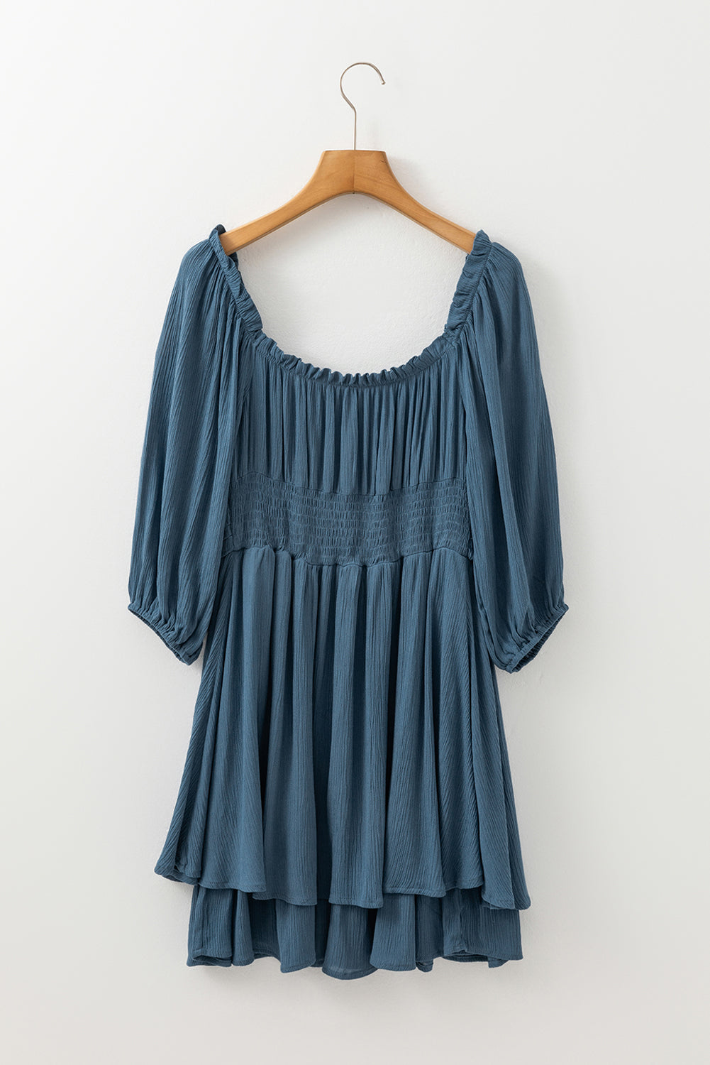 Ruched 3/4 Sleeve Layered Mini Dress