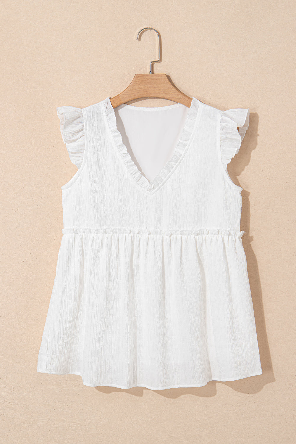 Textured Ruffle Trim V-Neck Top
