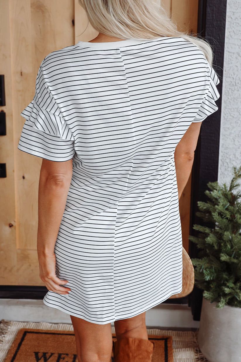 Stripe Ruffle Sleeve T-Shirt Dress