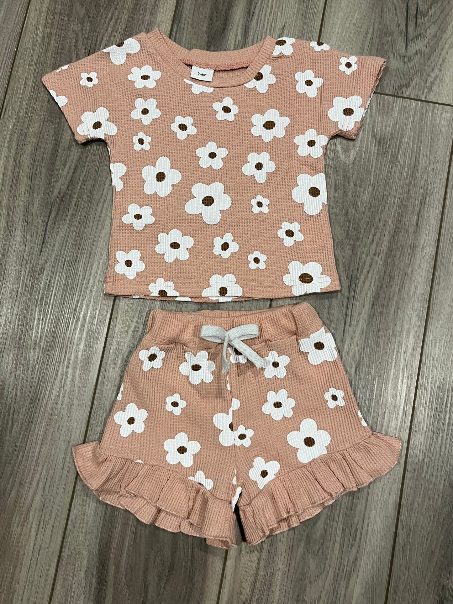 Blush Floral Waffle Short Set