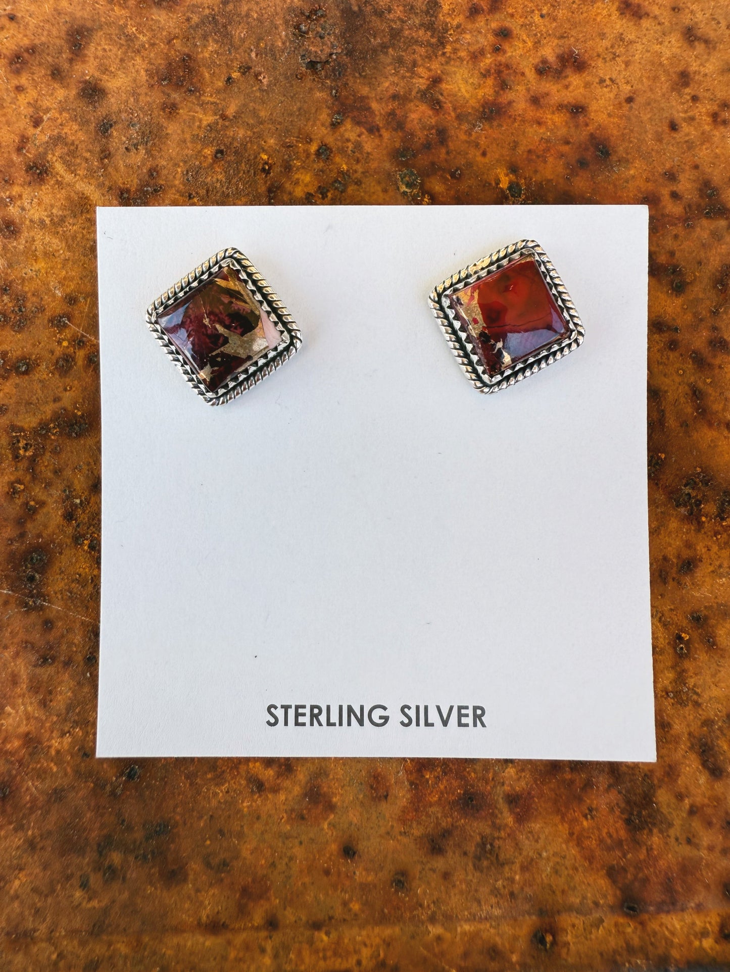 Rose Dahlia Square Stud Earrings