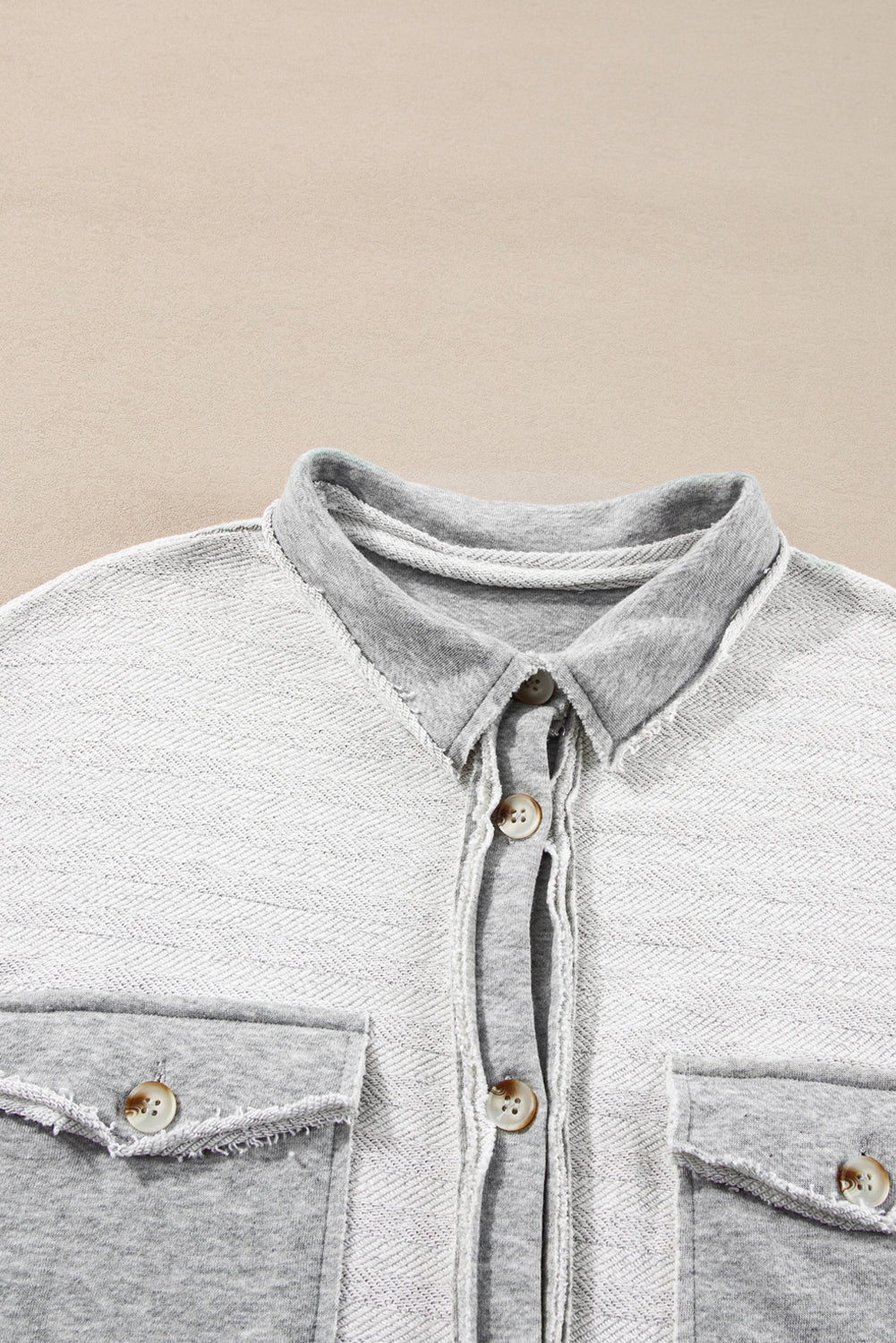 Textured Contrast Flap Pocket Shacket