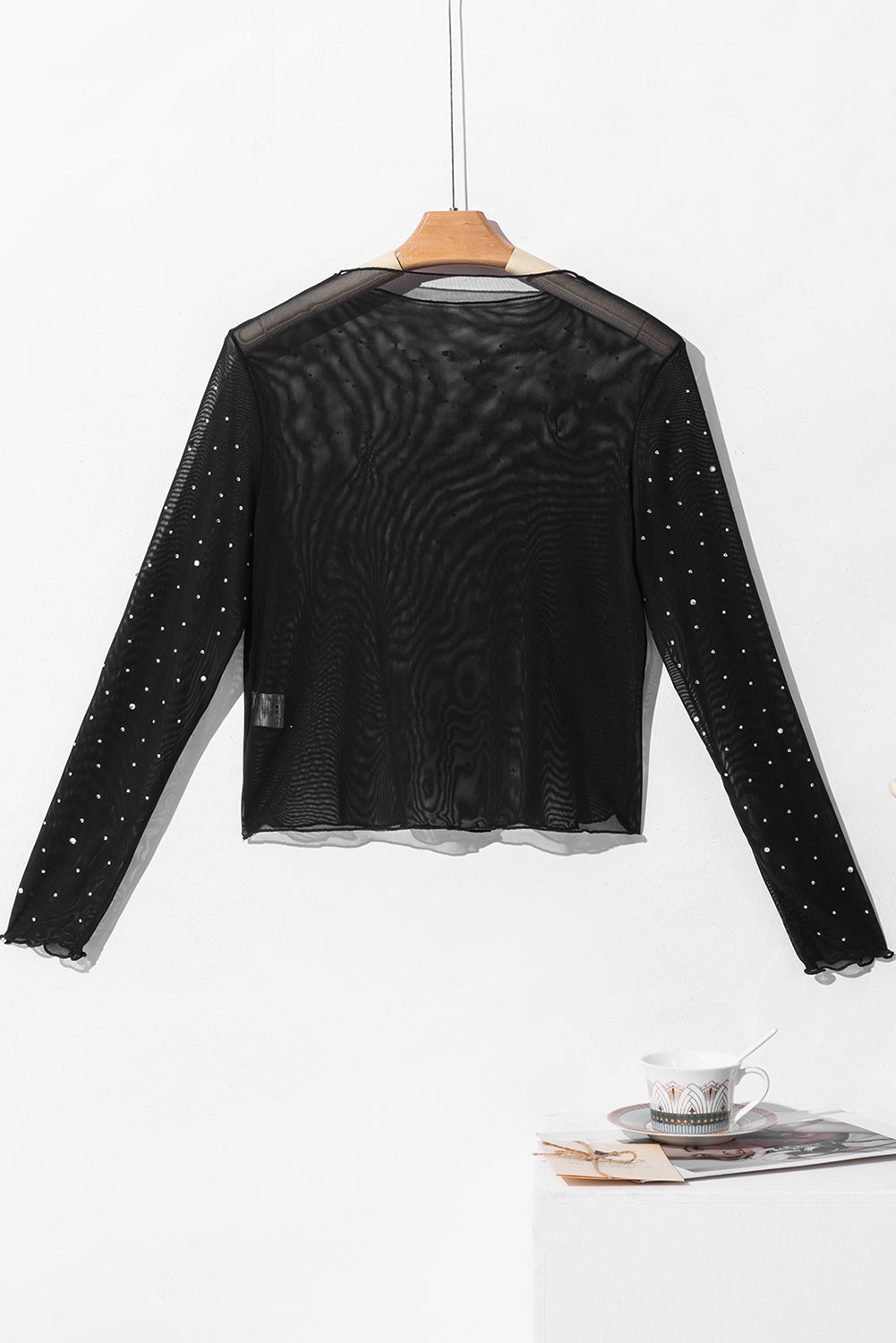 Rhinestone Mesh Long Sleeve Top