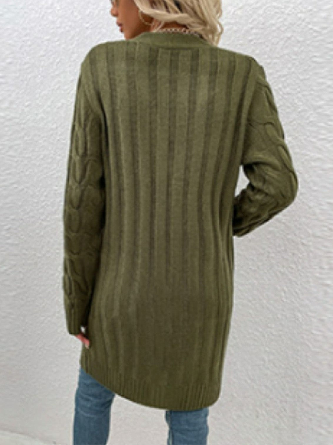 Women Cable-Knit Button Down Cardigan with Pockets