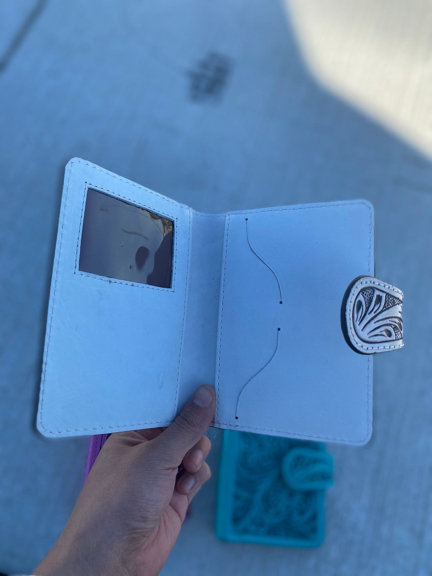 Turquoise Floral Tooled Leather Passport Cover