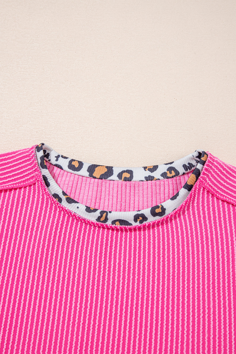 Leopard Patchwork Corded Knit T-Shirt
