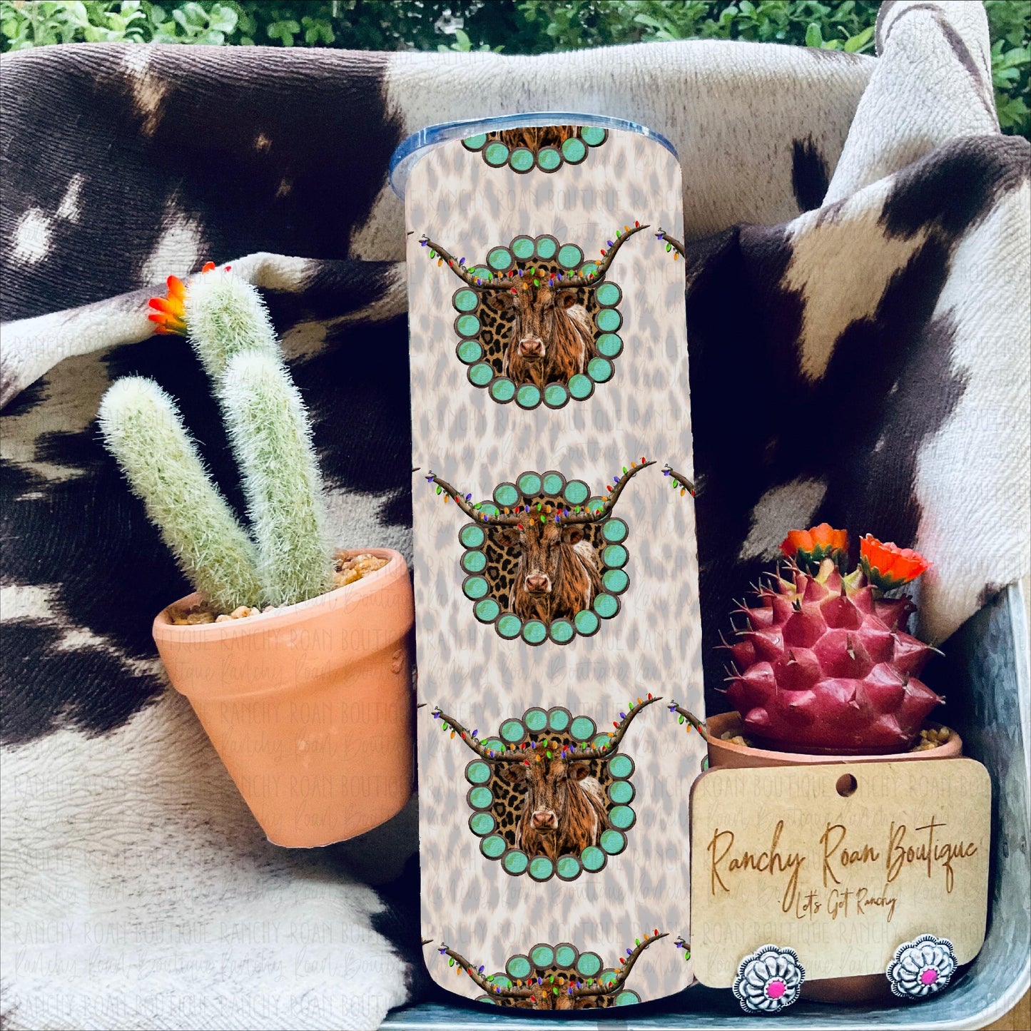 Longhorn Christmas Leopard 20oz Skinny Tumbler