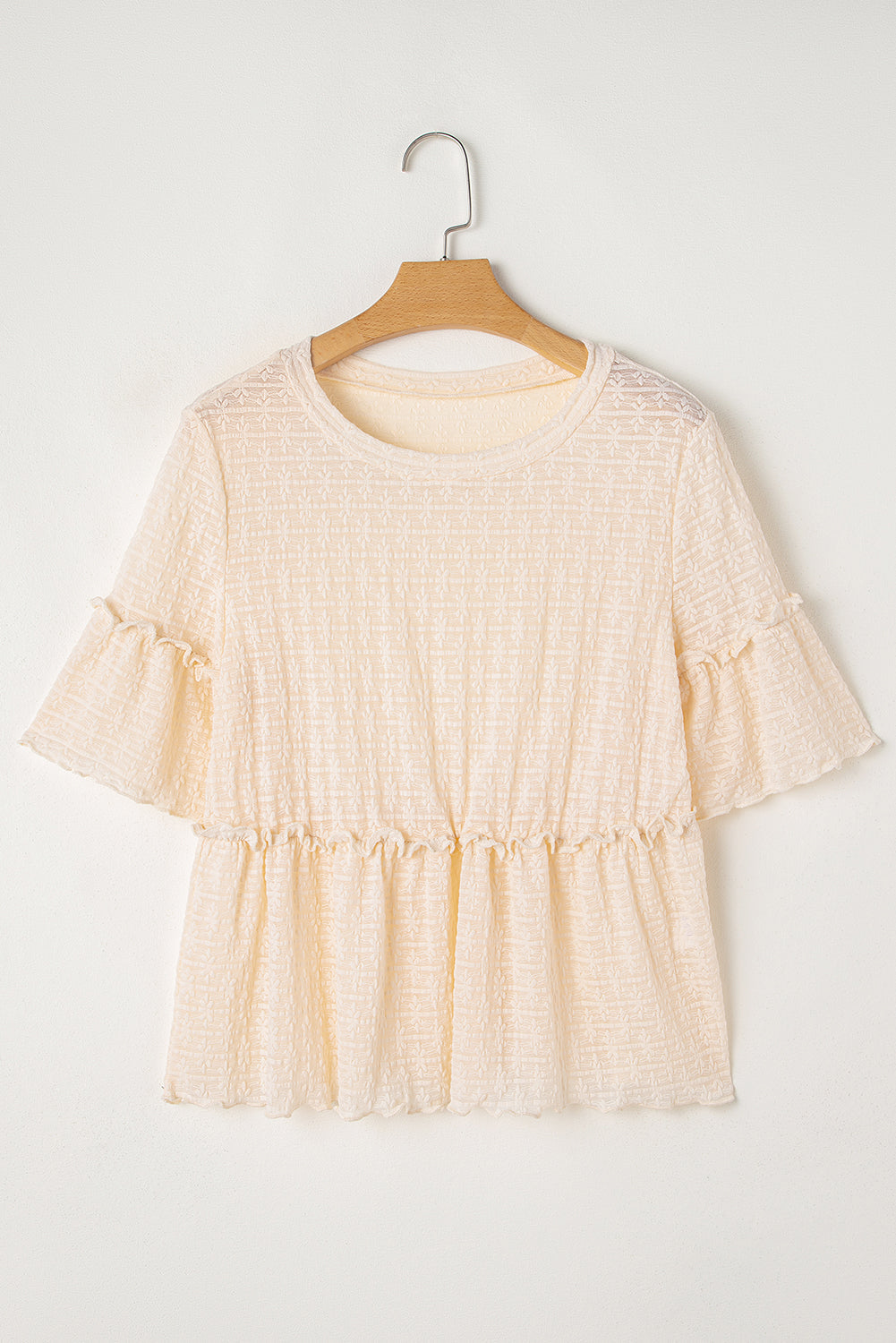 Textured Sheer Ruffle Sleeve Blouse