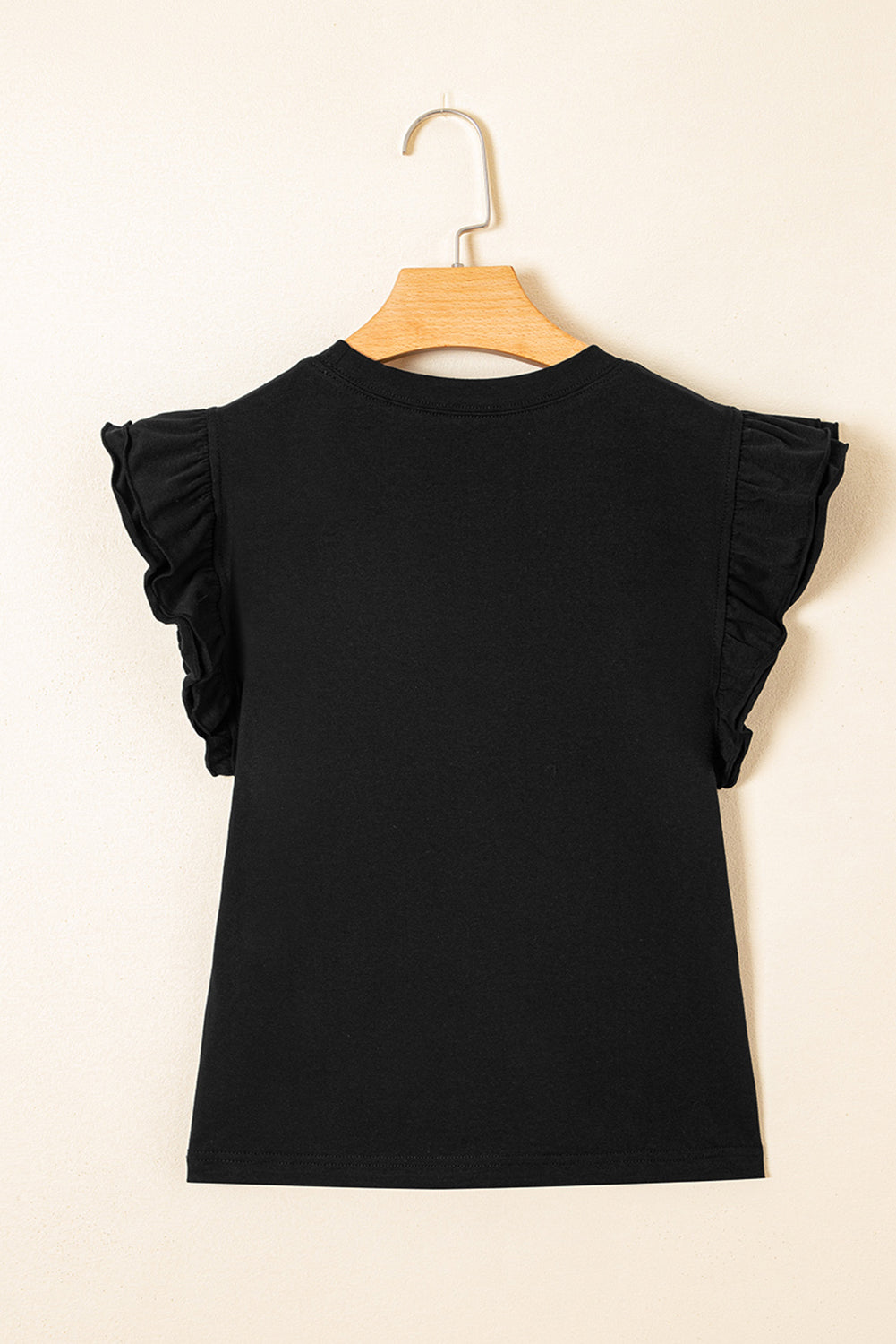 Solid Ruffle Sleeve Crewneck Top