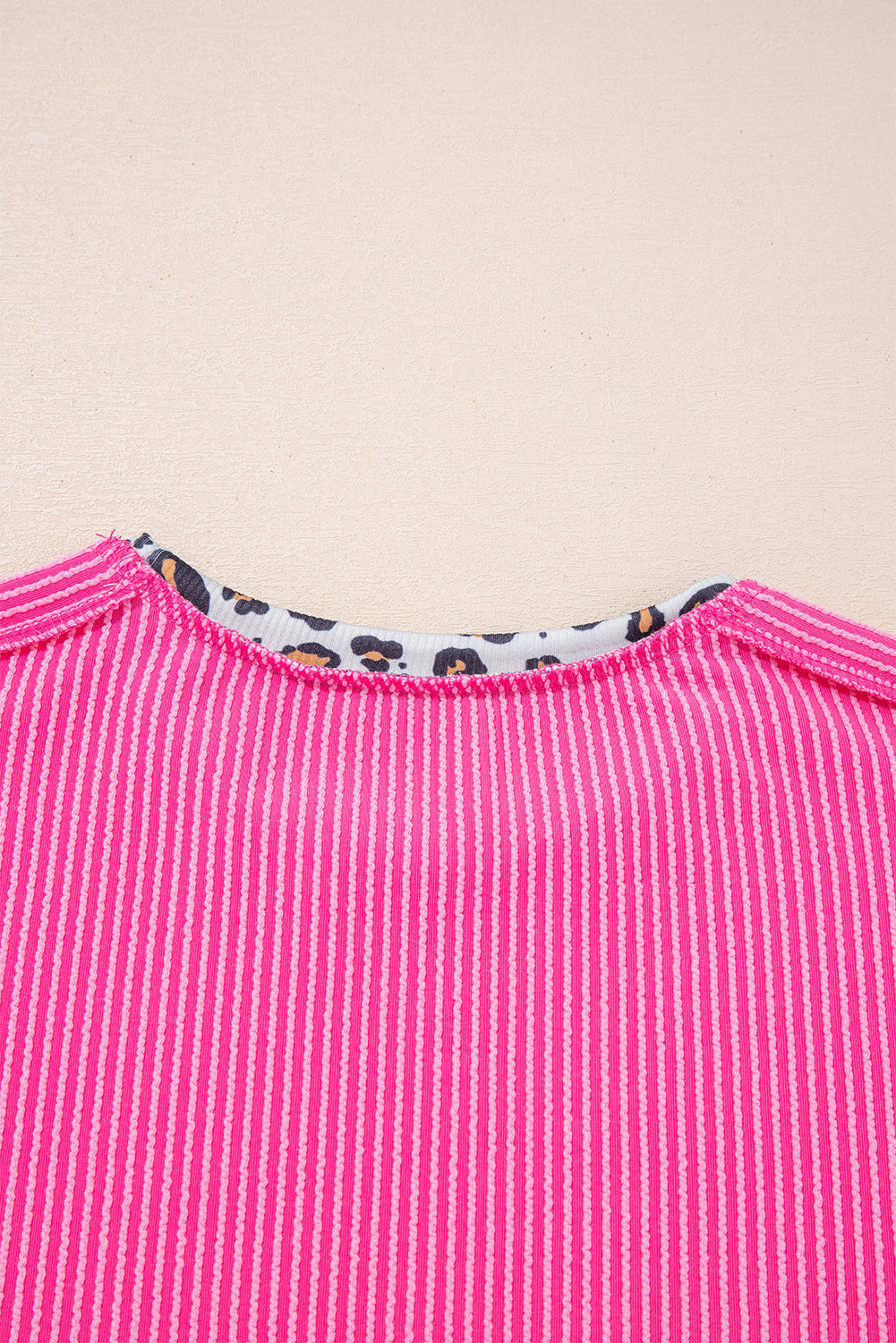 Leopard Patchwork Corded Knit T-Shirt