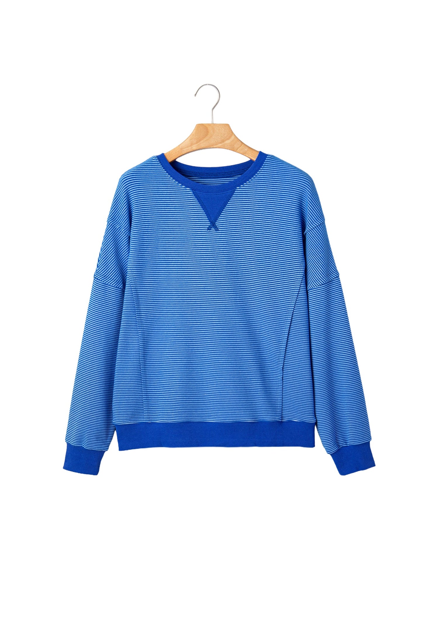 Stripe Ribbed Trim Long Sleeve Pullover Top