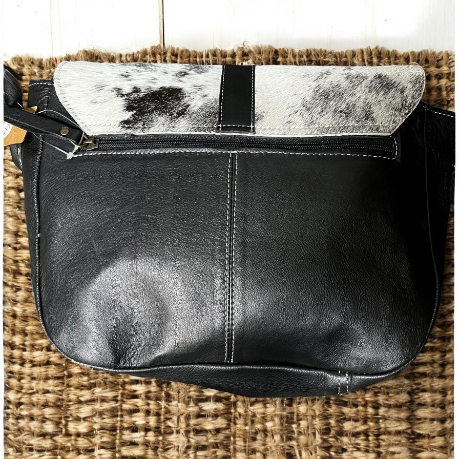 Black cowhide fringe crossbody bag