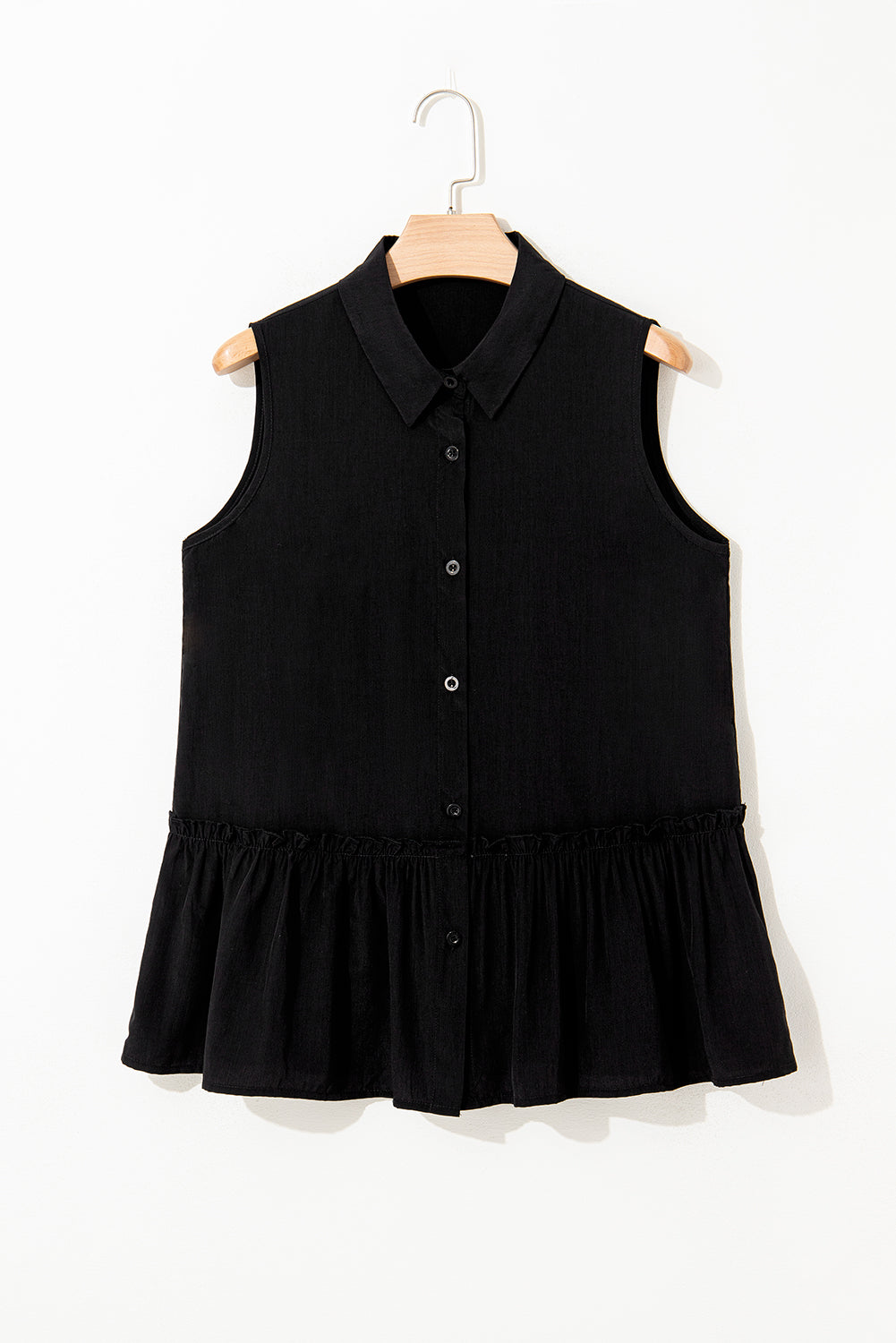 Ruffle Hem Sleeveless Buttoned Shirt