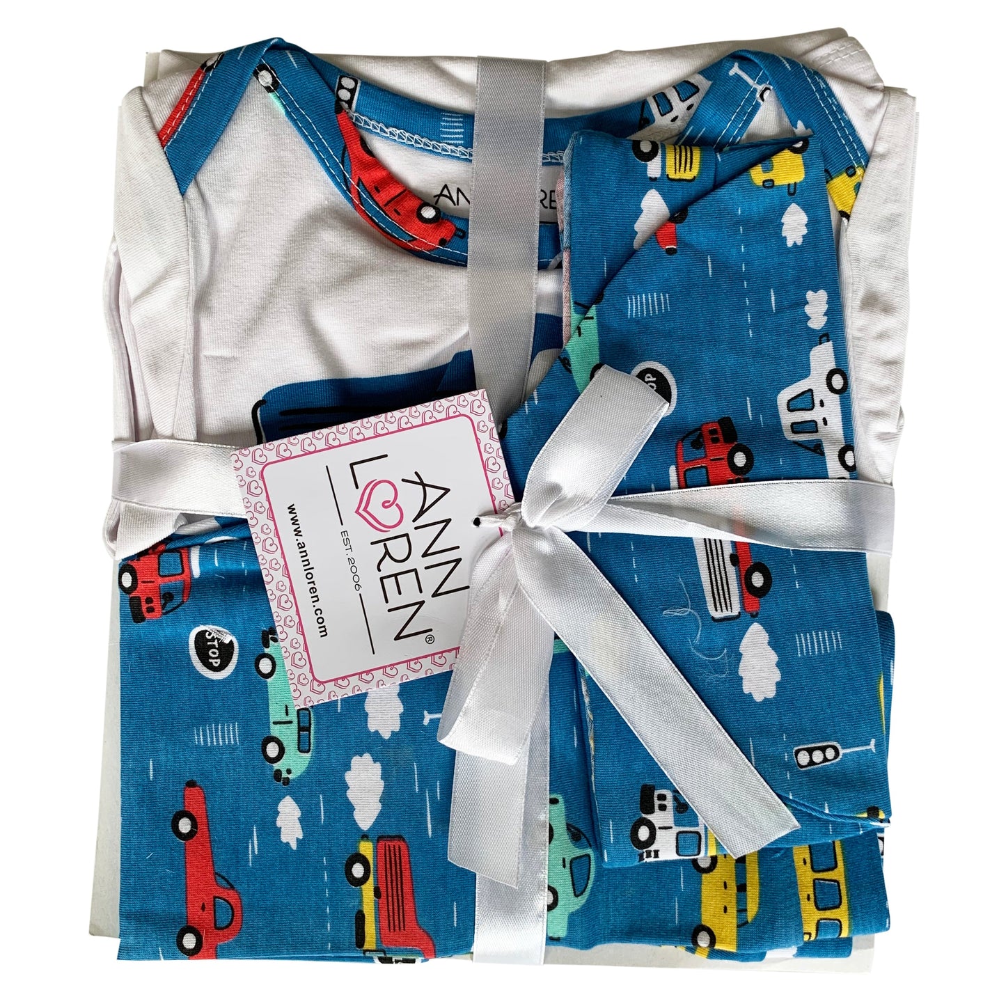 AnnLoren Baby Boys Layette Cars Trucks Onesie Pants Cap 3pc Gift Set Clothing