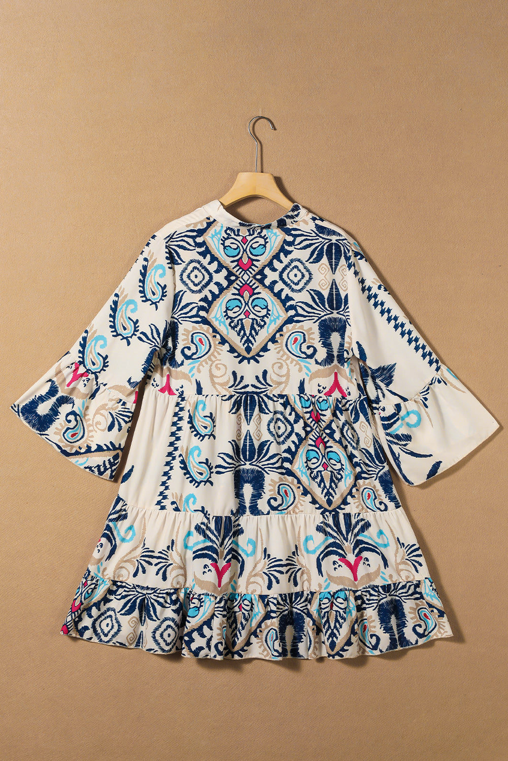 Boho 3/4 Sleeve Buttoned Mini Dress
