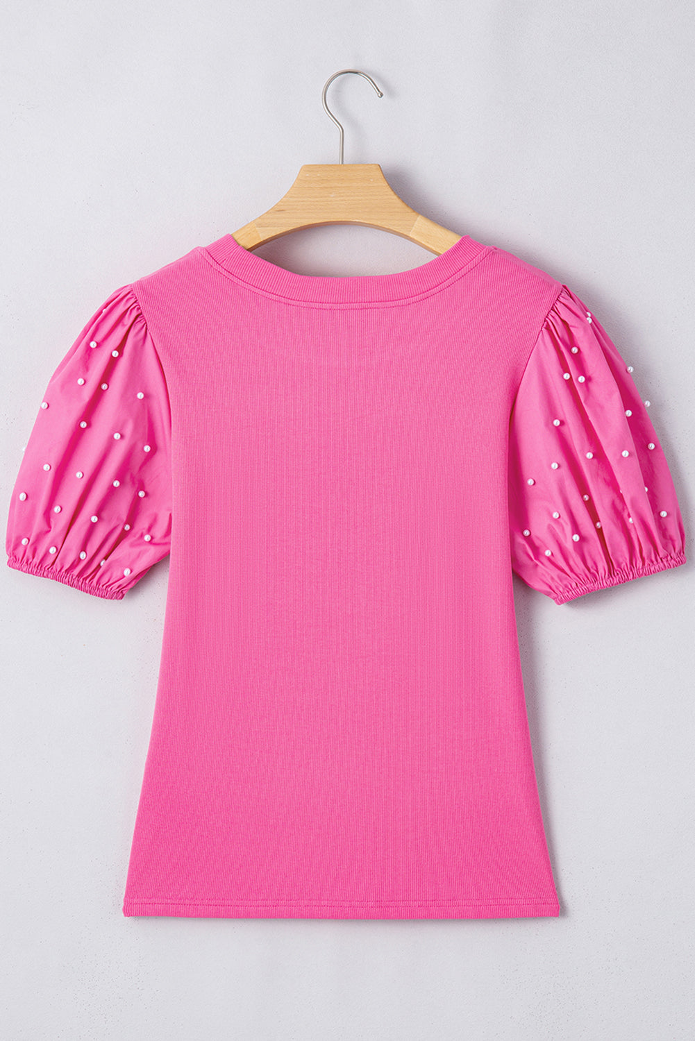 Pearl Beaded Ribbed Puff Sleeve Top