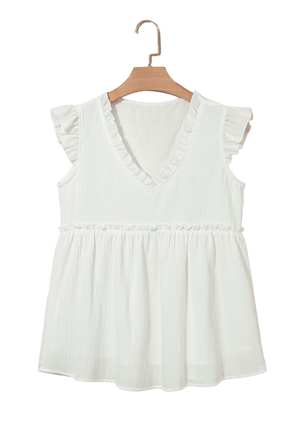 Textured Ruffle Trim V-Neck Top