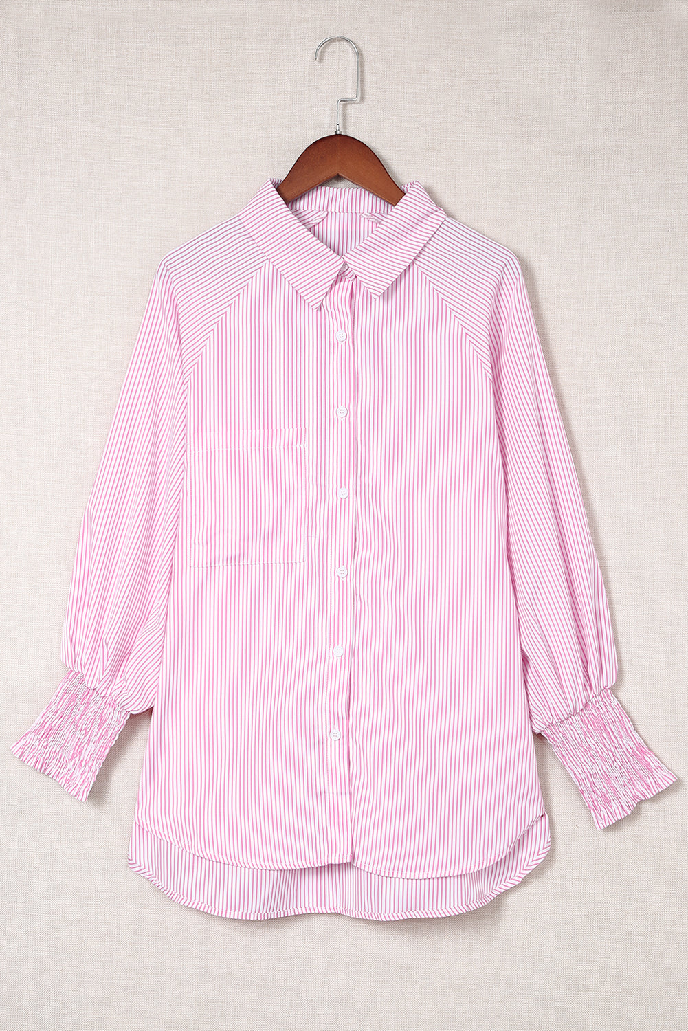 Stripe Smocked Cuff Buttoned Shirt
