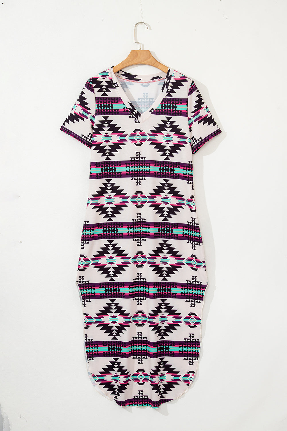 Western Aztec T-Shirt Maxi Dress
