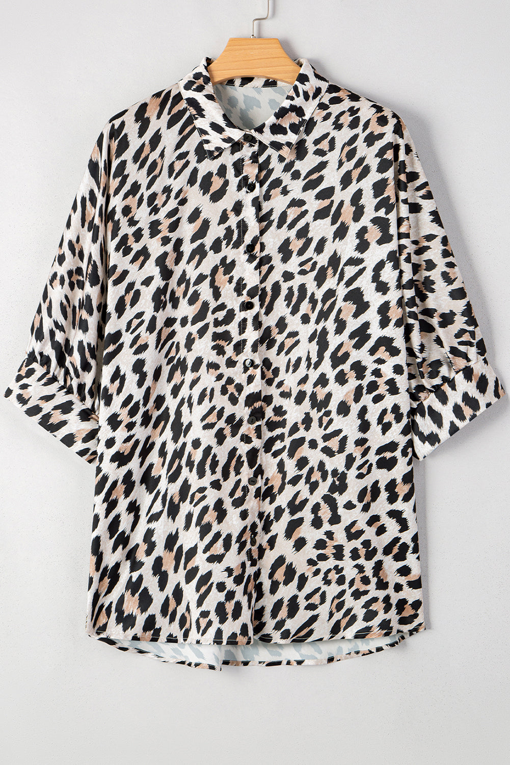 Leopard 3/4 Sleeve Buttoned Shirt