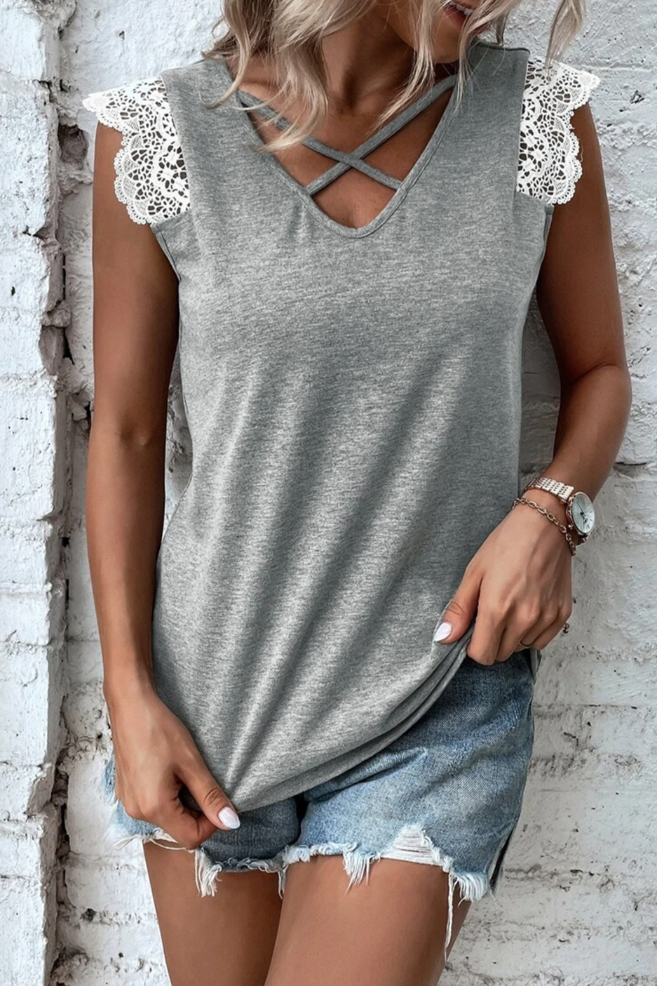 Lace Patchwork V-Neck Tank Top