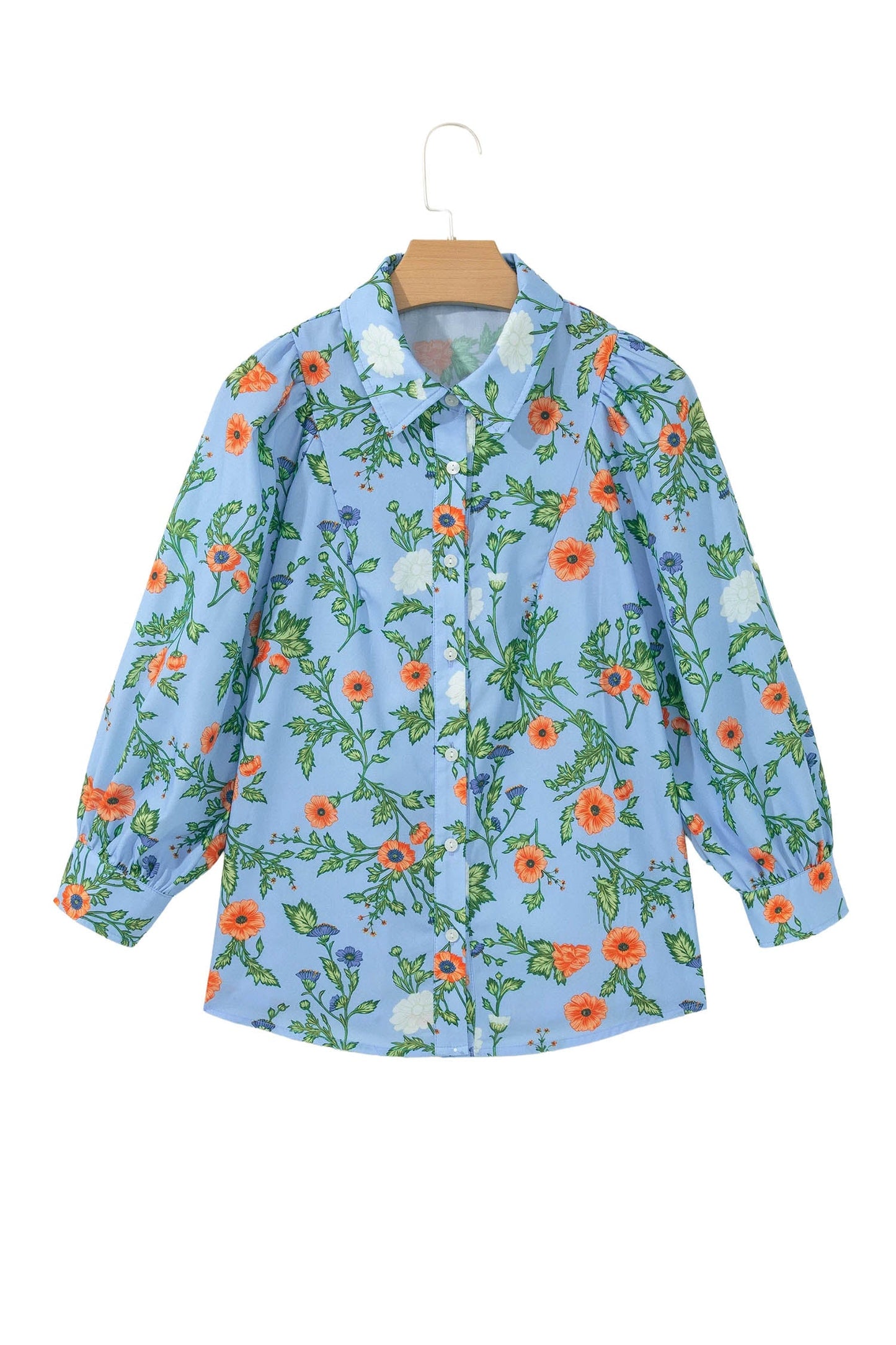 Floral 3/4 Sleeve Button Down Collared Blouse