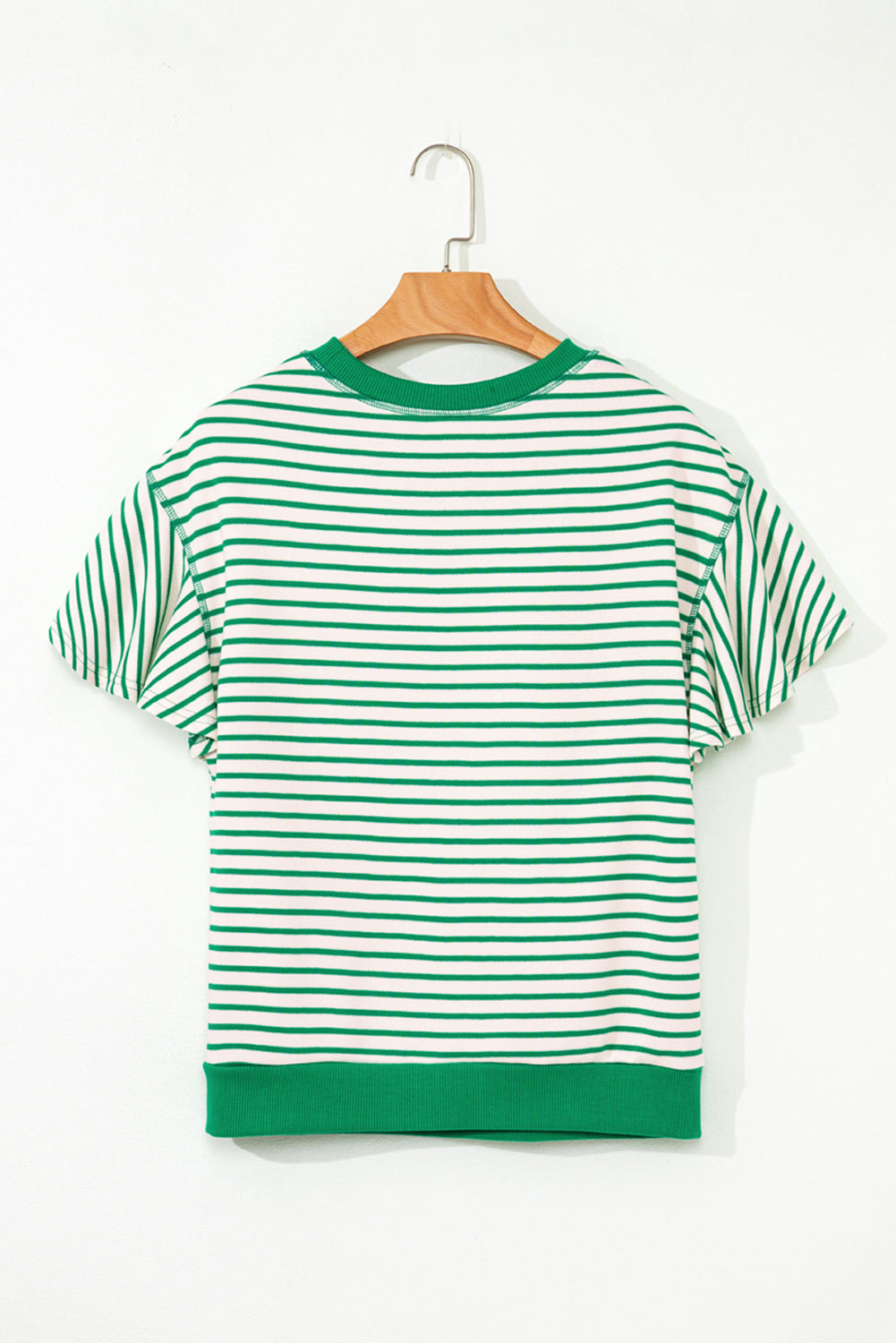 Stripe Contrast Trim Ruffle Sleeve Top