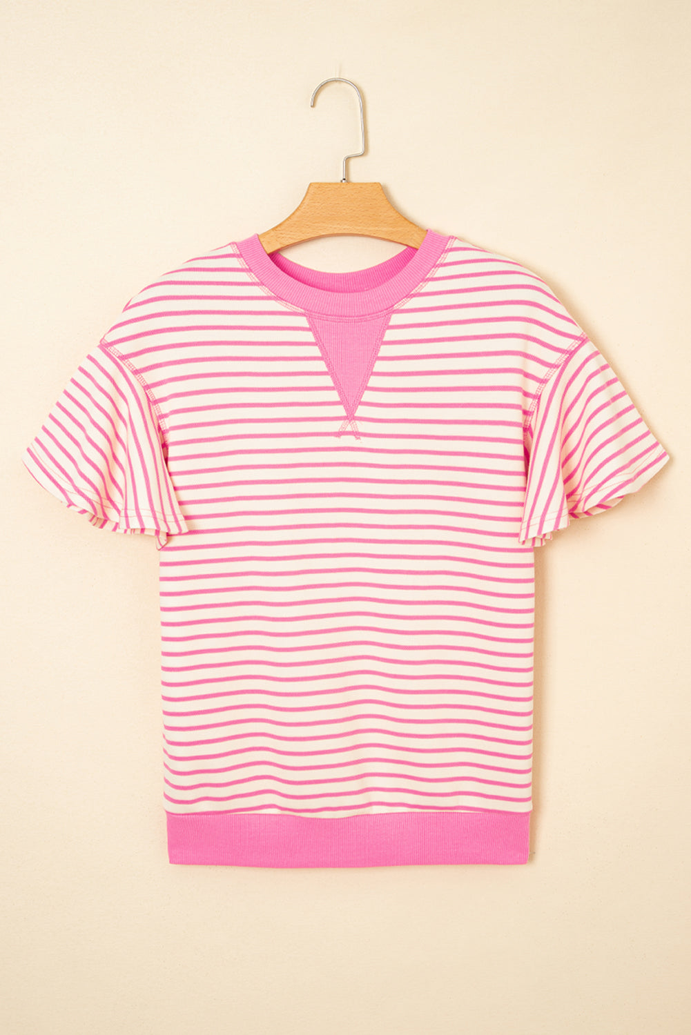 Stripe Contrast Trim Ruffle Sleeve Top