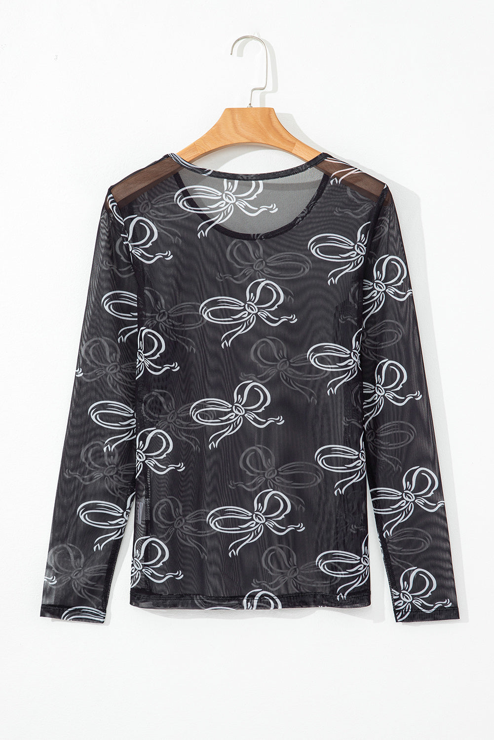 Bow Mesh Long Sleeve Top