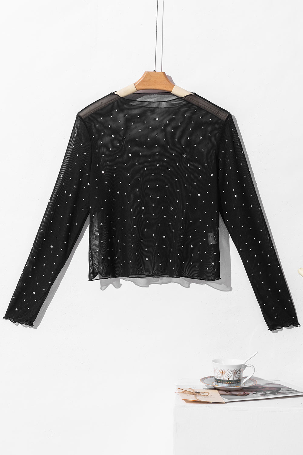 Rhinestone Mesh Long Sleeve Top