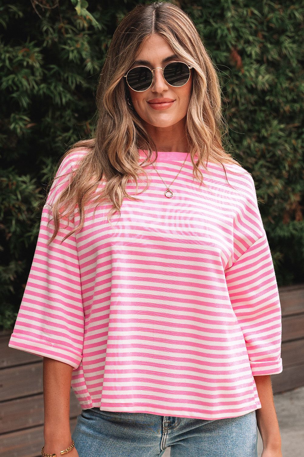 Stripe Bow Back Cutout Tee