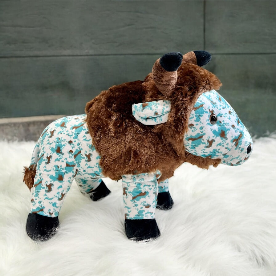 Turquoise cow print plush buffalo-medium farm pal