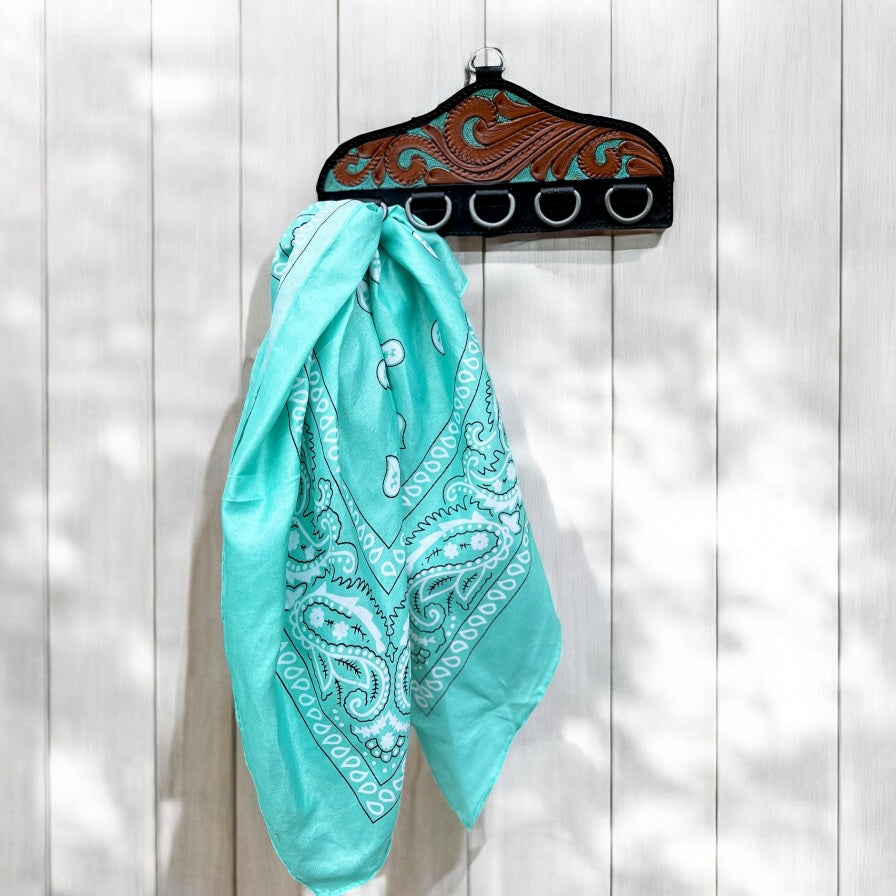 Turquoise tooled scarf display