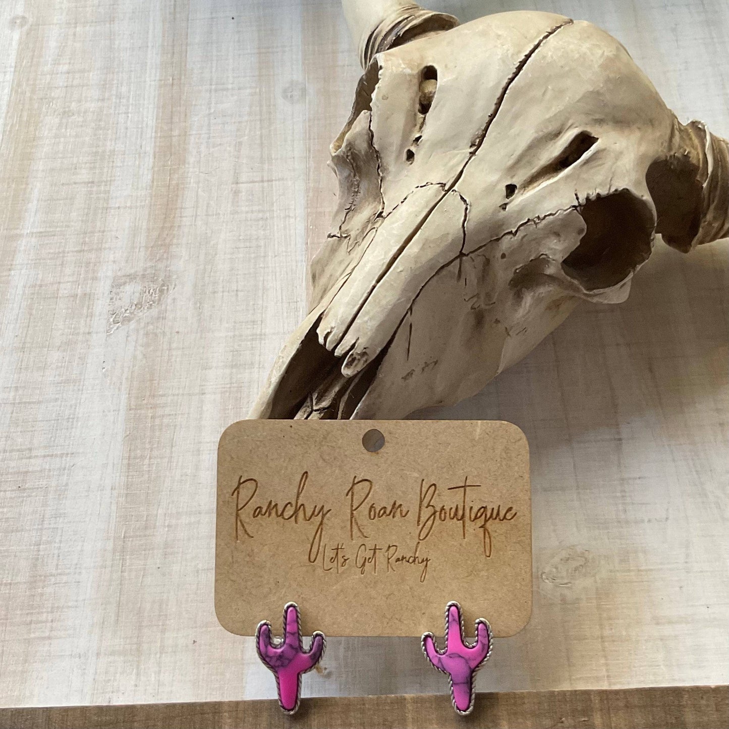 Western Pink Cactus Stone Stud earrings