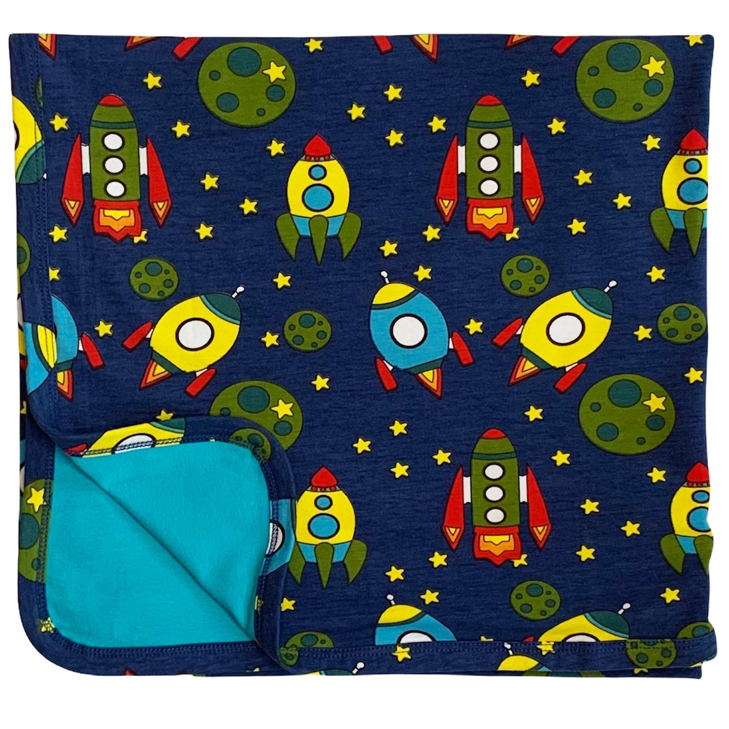 AnnLoren Baby Toddler Boy Space Ship Blanket & Bib Gift Set 2 pc Knit Cotton