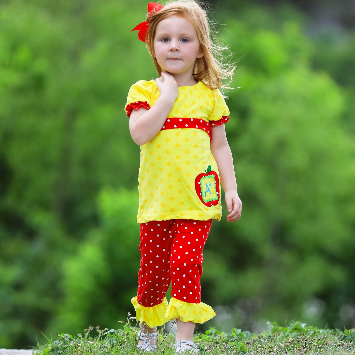 Big Girls Back to School Apple Yellow 2 piece Set Outfit sz 8
